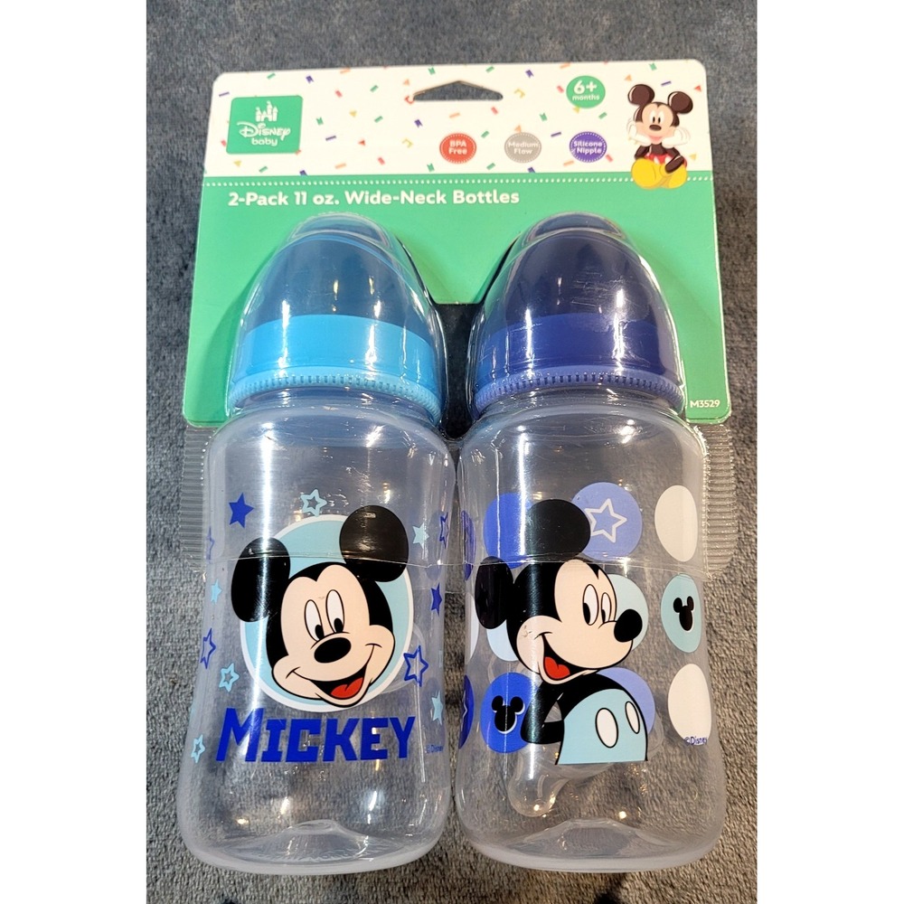 Disney Mickey Mouse "Playtime" 2-Pack Wide-Neck Baby Bottles (11 oz.) - Blue‎